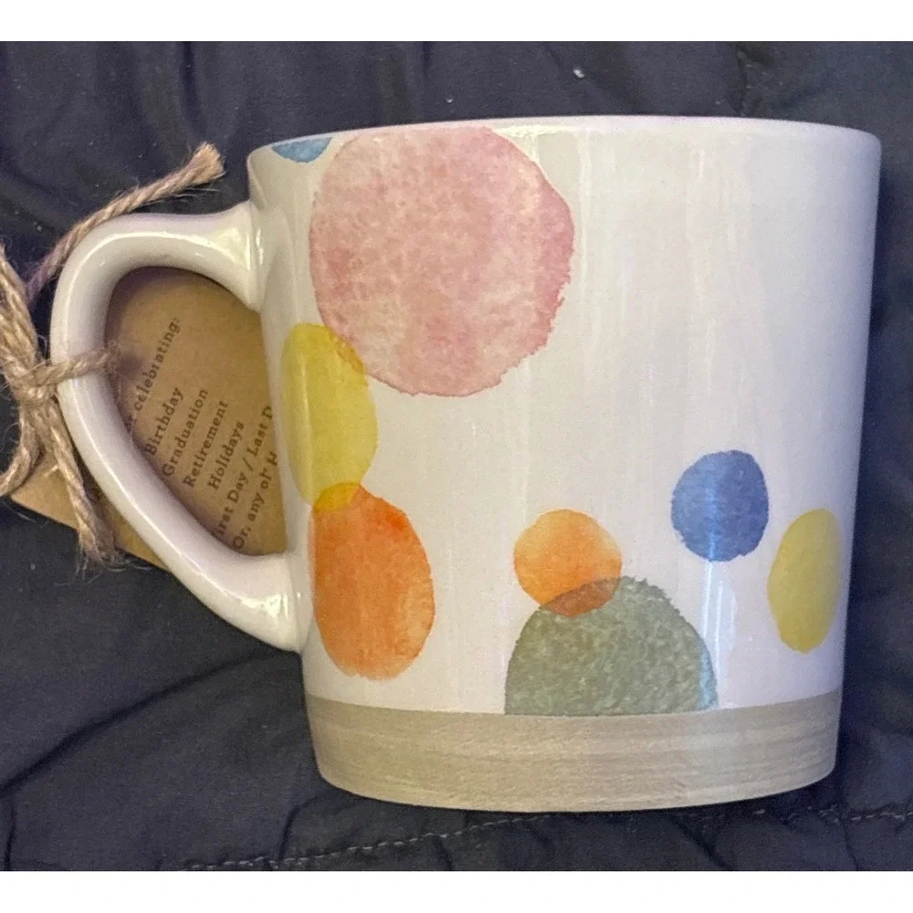 NEW DEMDACO‎ Hooray Celebration Mug Polka Dot Ceramic Coffee Cup
